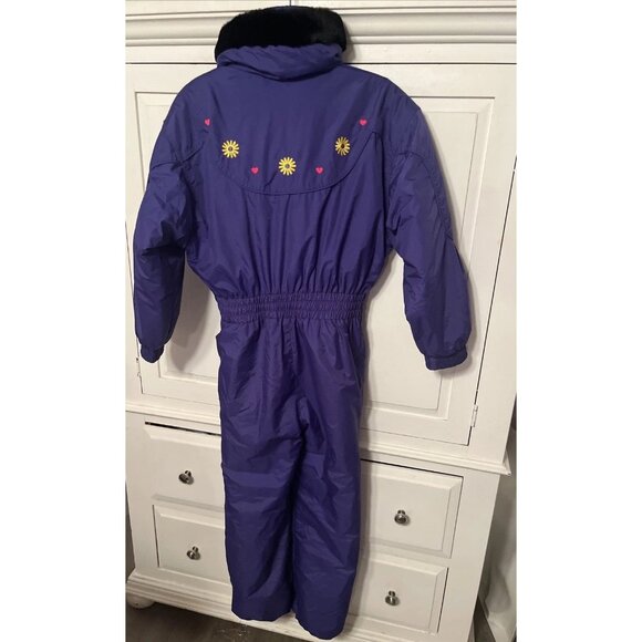 Ski Suit One Piece Snowsuit Snow Bib Girls 10 Jupa sports Purple Hood Embroidery - Picture 3 of 6